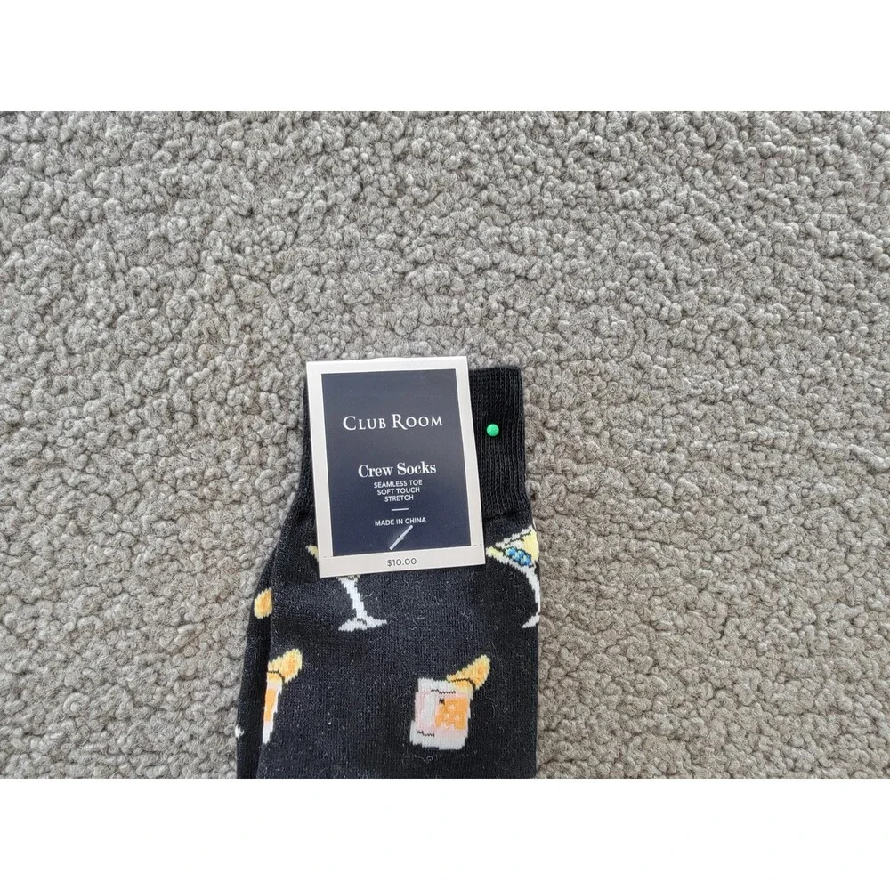 Club Room Cocktail & Baseball Crew Socks Men's One Size Black/Grey 2 Pairs